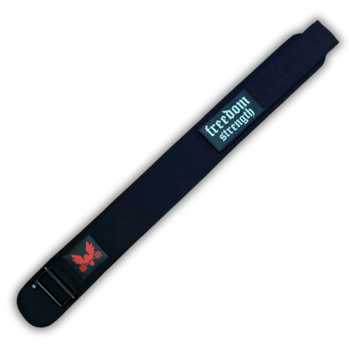 Freedom strength 4" black nylon weightlifting belt with rubber patch logos