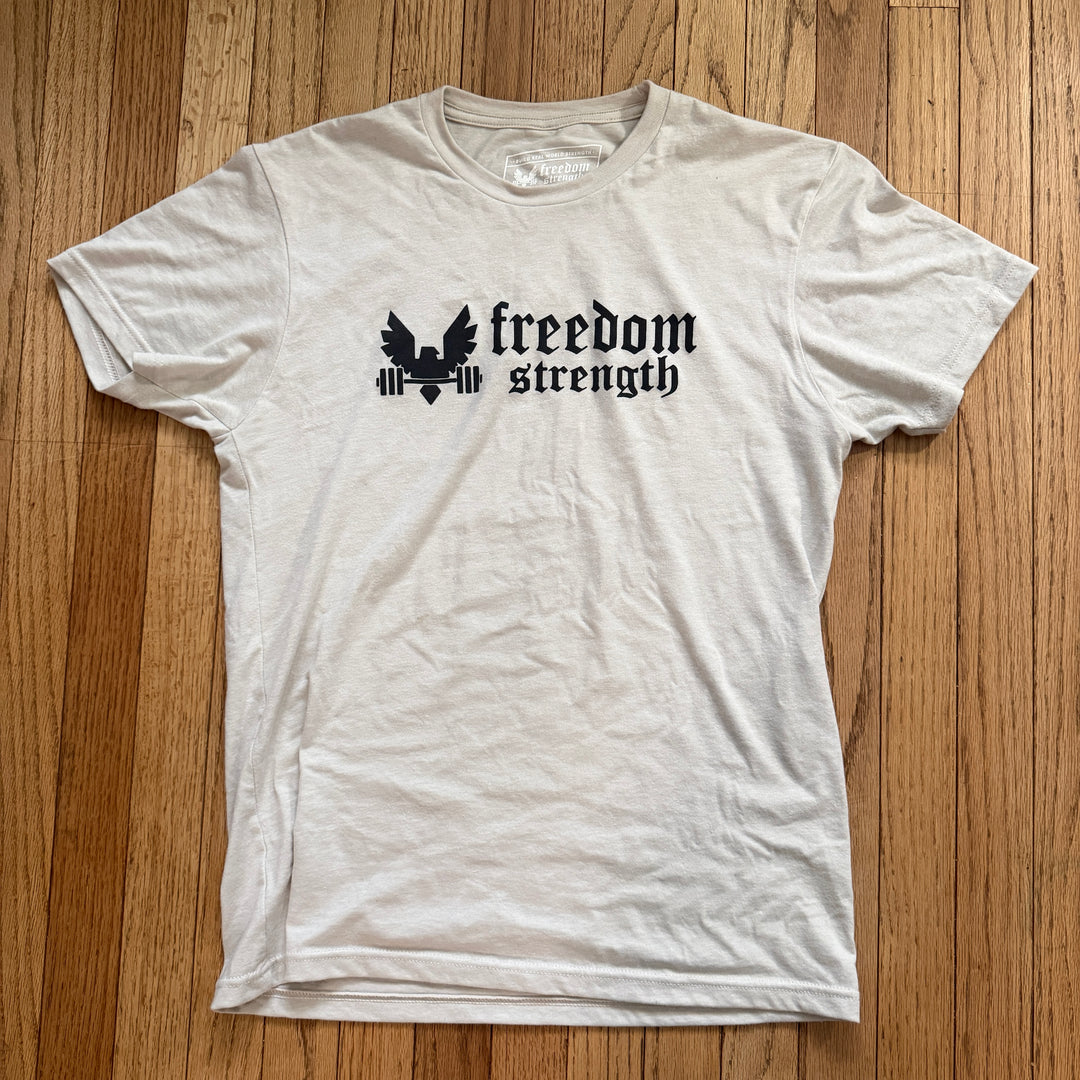 Sand colored t-shirt with &